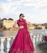 Pink Tussar Silk With Floral Print Lehenga Choli