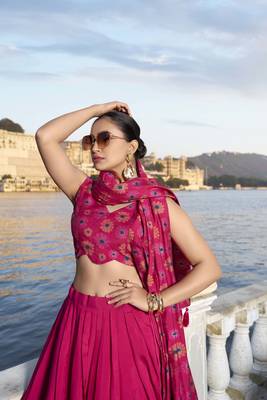 Pink Tussar Silk With Floral Print Lehenga Choli 2