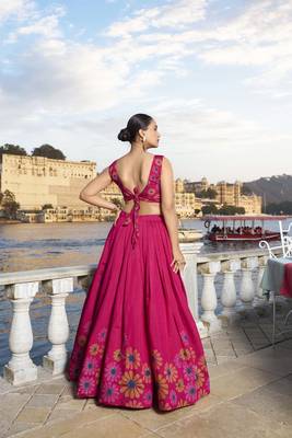 Pink Tussar Silk With Floral Print Lehenga Choli 3