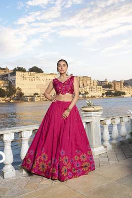 Pink Tussar Silk With Floral Print Lehenga Choli 4