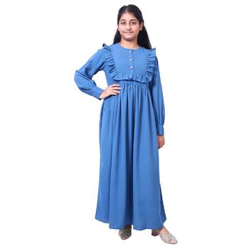 Umbrella abaya with frills- french blue 1