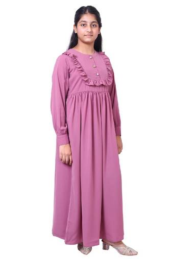 Umbrella abaya with frills- tulip pink