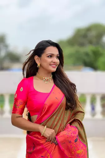 Mehendi Color Paithani Silk Saree