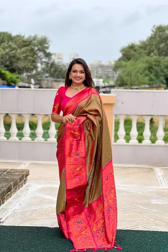 Mehendi Color Paithani Silk Saree