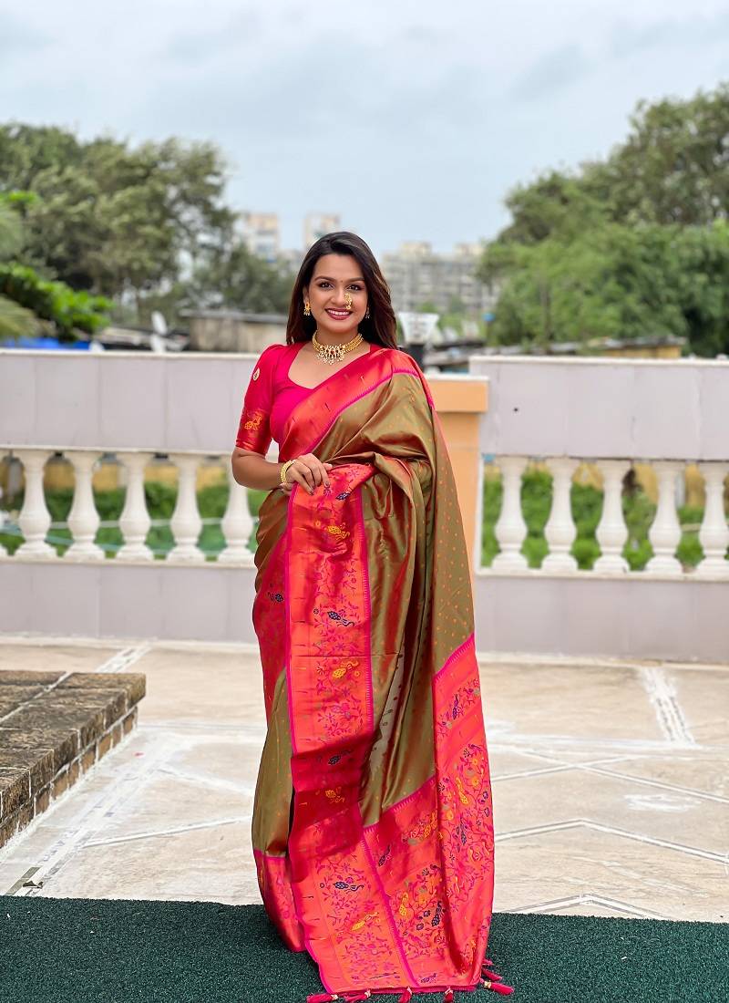 Mehendi Color Paithani Silk Saree