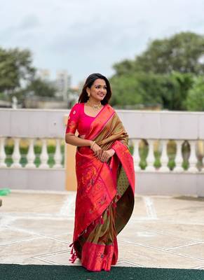 Mehendi Color Paithani Silk Saree 4