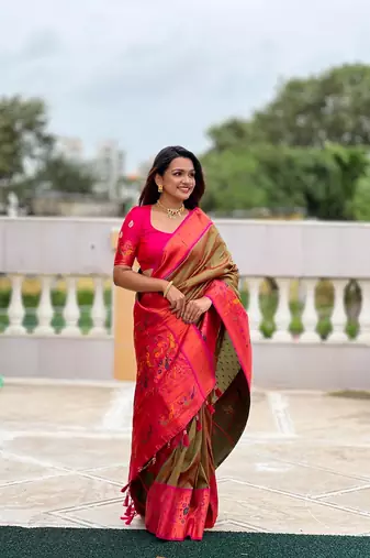 Mehendi Color Paithani Silk Saree
