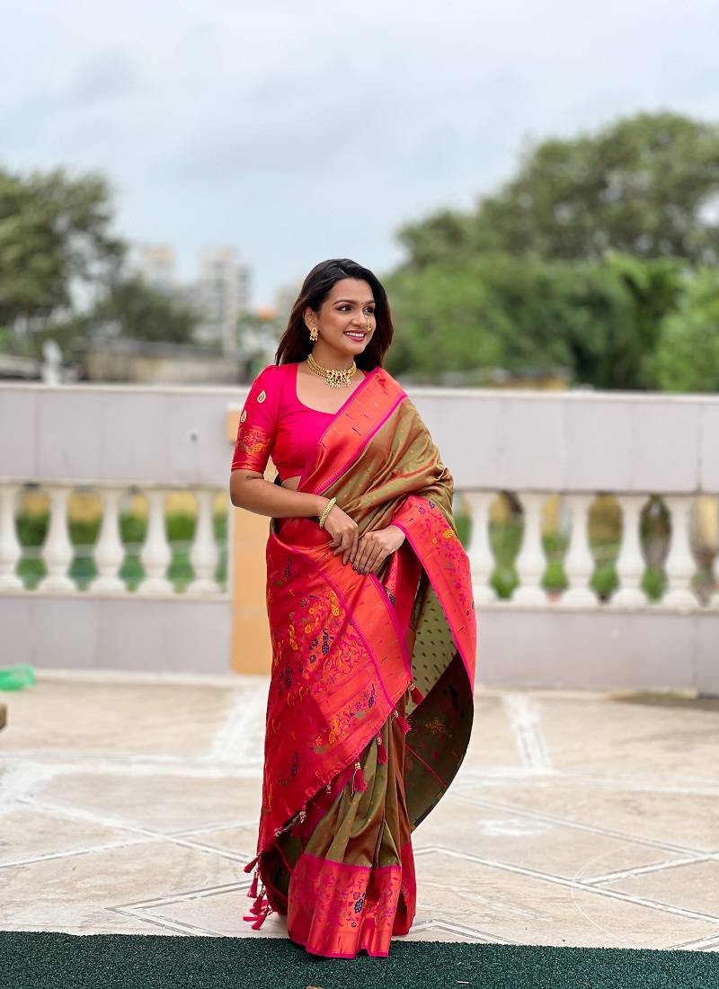 Mehendi Color Paithani Silk Saree