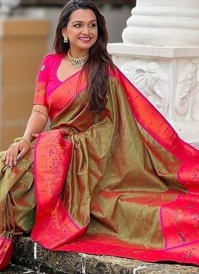 Mehendi Color Paithani Silk Saree 1