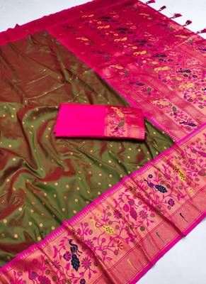 Mehendi Color Paithani Silk Saree 5