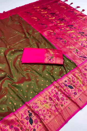 Mehendi Color Paithani Silk Saree