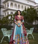 Blue & SALMON Jacquard Silk  Lehenga Choli