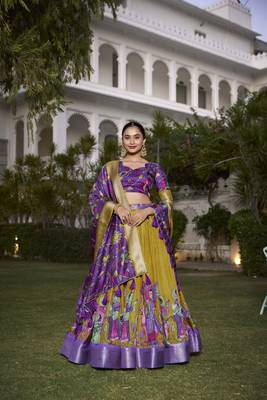 Mustard & purple Jacquard Silk Lehenga Choli 1