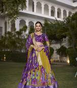 Mustard & purple Jacquard Silk Lehenga Choli