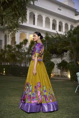 Mustard & purple Jacquard Silk Lehenga Choli 3