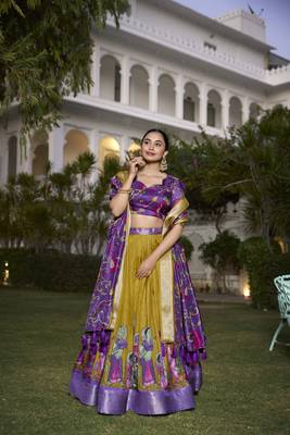 Mustard & purple Jacquard Silk Lehenga Choli 4