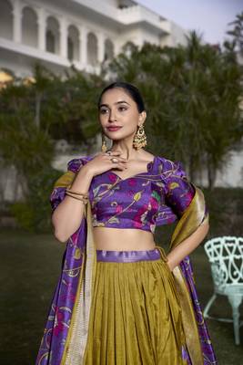 Mustard & purple Jacquard Silk Lehenga Choli 5