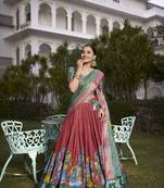  Salmon & teal Jacquard Silk Lehenga Choli