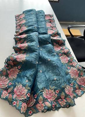 Teal-Blue Color Embroidery Designer Saree 5
