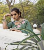 Olive Color Embroidery Designer Saree