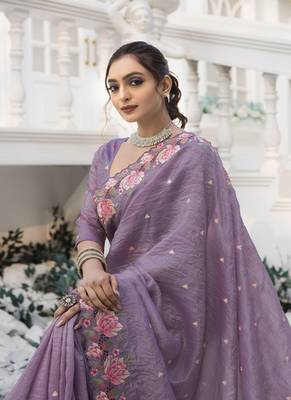 Dark-Purple Color Embroidery Designer Saree 1