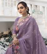 Dark-Purple Color Embroidery Designer Saree