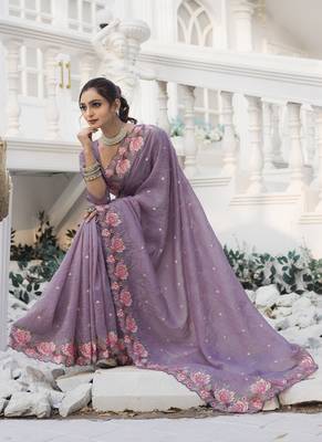 Dark-Purple Color Embroidery Designer Saree 2