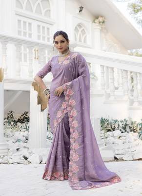 Dark-Purple Color Embroidery Designer Saree 3