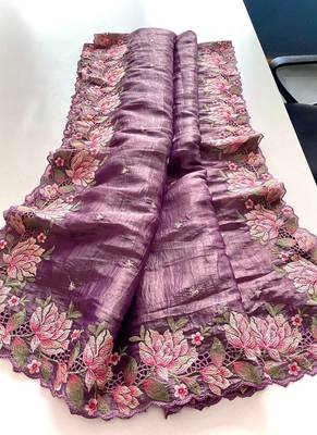 Dark-Purple Color Embroidery Designer Saree 5
