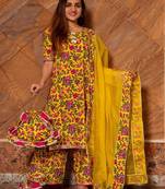 Women's Floral Printed Knee-Length Round Neck Kurta Set with Dupatta