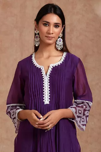 Silk Blend Embroidered Straight Cut Kurta Pant Dupatta Set