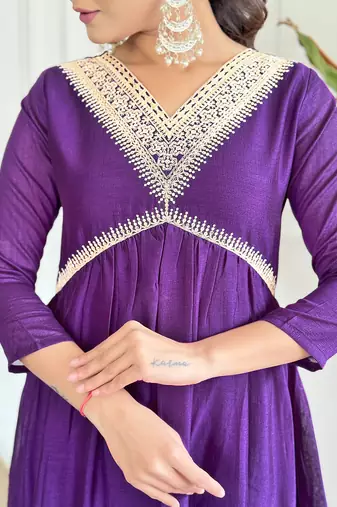 Purple Majesty Embroidered Vichitra Silk Kurta Pant Dupatta Set