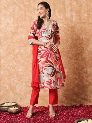 Yellow Embroidered Cotton Kurta Pant Dupatta Set 1