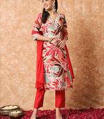 Yellow Embroidered Cotton Kurta Pant Dupatta Set