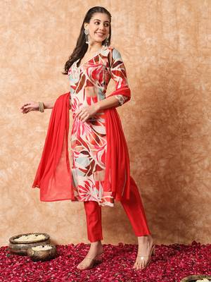 Yellow Embroidered Cotton Kurta Pant Dupatta Set 3
