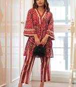 Red Floral V-Neck Kurta Cord Set