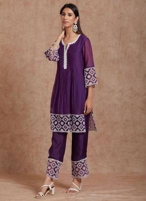 Silk Blend Embroidered Straight Cut Kurta Pant Dupatta Set 4