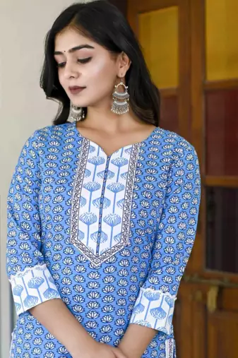 Blue Ethnic A-Line Wedding Wear Kurti With Pant & Dupatta Set