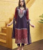 Purple  embroidered kurta with pant & dupatta