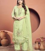 Green viscose embroidered kurta with pant & dupatta
