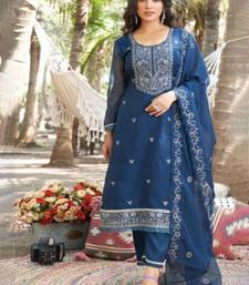 Blue organza embroidered kurta witgh pant & dupatta
