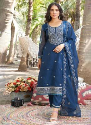 Blue organza embroidered kurta witgh pant & dupatta 2