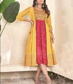 Yellow cotton silk printed gown