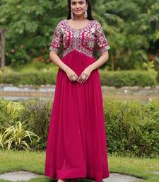 Pink Art Silk Embroidered Stitched Gown