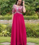 Pink Art Silk Embroidered Stitched Gown