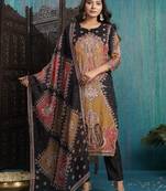 Black cotton embroidered kurta with pant & dupatta