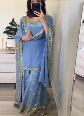 Ocean Blue Georgette sharara set. 1