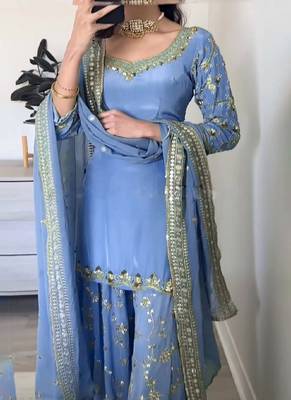 Ocean Blue Georgette sharara set. 2