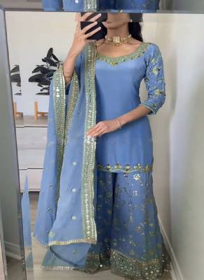 Ocean Blue Georgette sharara set. 3