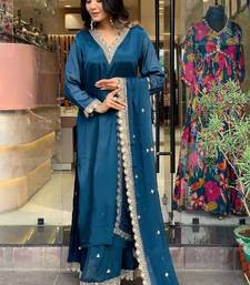 Blue satin sequins kurta with pant & dupatta